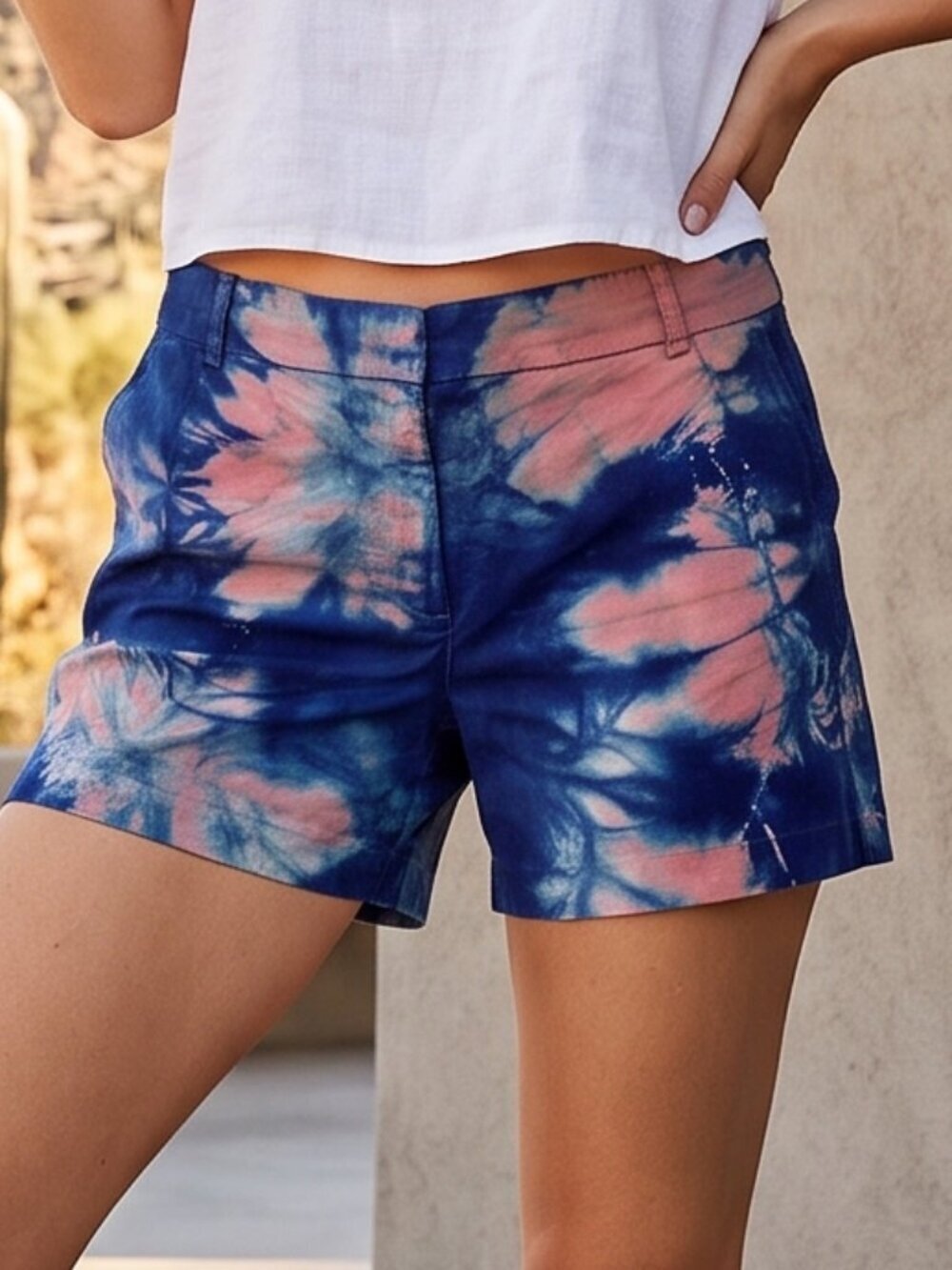 J.Crew  Blue Walking Shorts Tie Dyed Bermuda Tied Dye Size 16  Flat Front OOAK